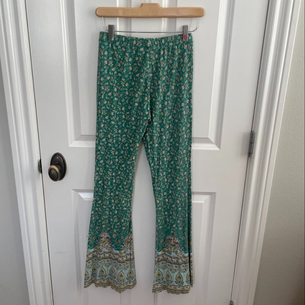 Arnhem Floral Pants Size 10 Green Boho Wide Leg Sustainable Resort Chic
